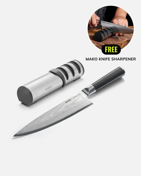 MAKO Japanese Steel Black 8″ Chef Knife (Free Sharpener)