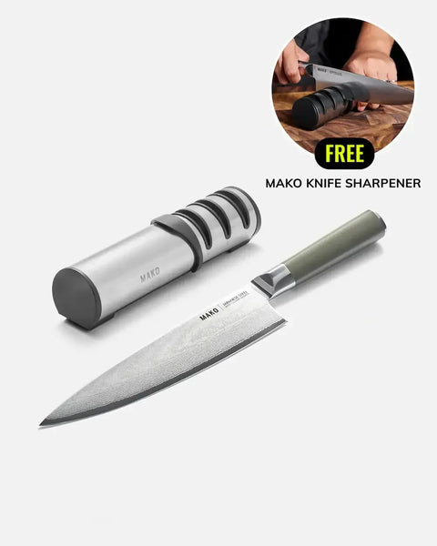 MAKO Japanese Steel Olive Green 8″ Chef Knife (Free Sharpener)