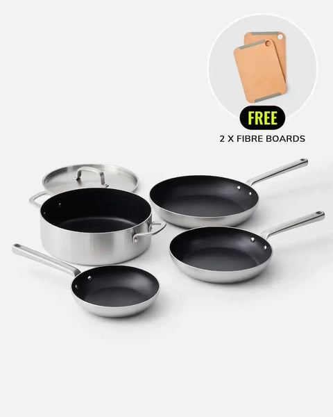 MAKO Genius 5-Ply Non-Stick Set (4-Piece) with FREE Chopping Boards