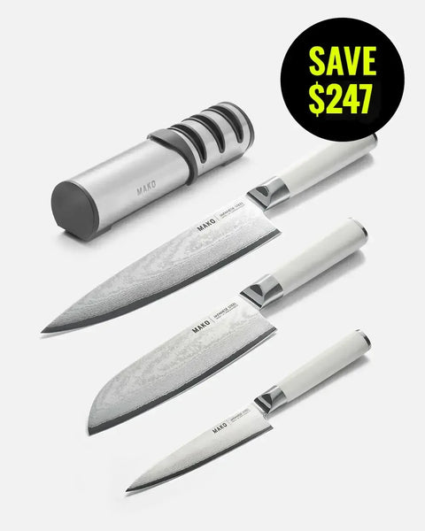 MAKO Japanese Steel Knife & Sharpener Set - Cream
