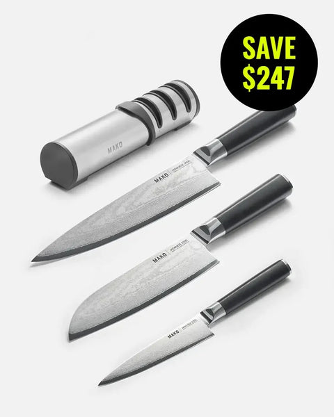 MAKO Japanese Steel Knife & Sharpener Set - Black
