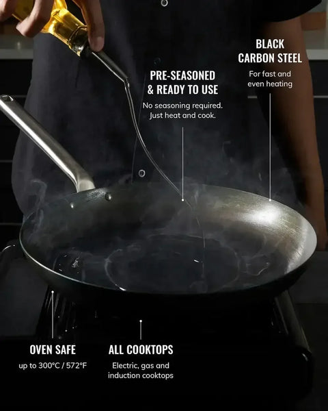 MAKO Black Steel 31cm Frying Pan (Free 20cm included)
