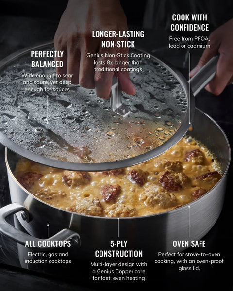 MAKO Genius 5-Ply 26cm Non-Stick Saute Pan With Lid