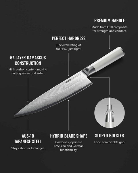 MAKO Japanese Steel Cream 8″ Chef Knife (Free Sharpener)