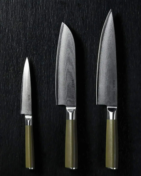 MAKO Japanese Steel Knife & Sharpener Set - Olive Green